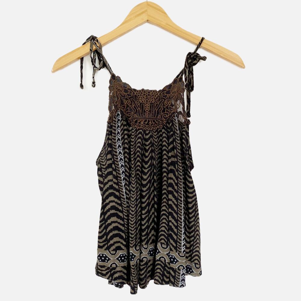 Free People Aztec Print Embroidered Lace Tie Tank Top XS